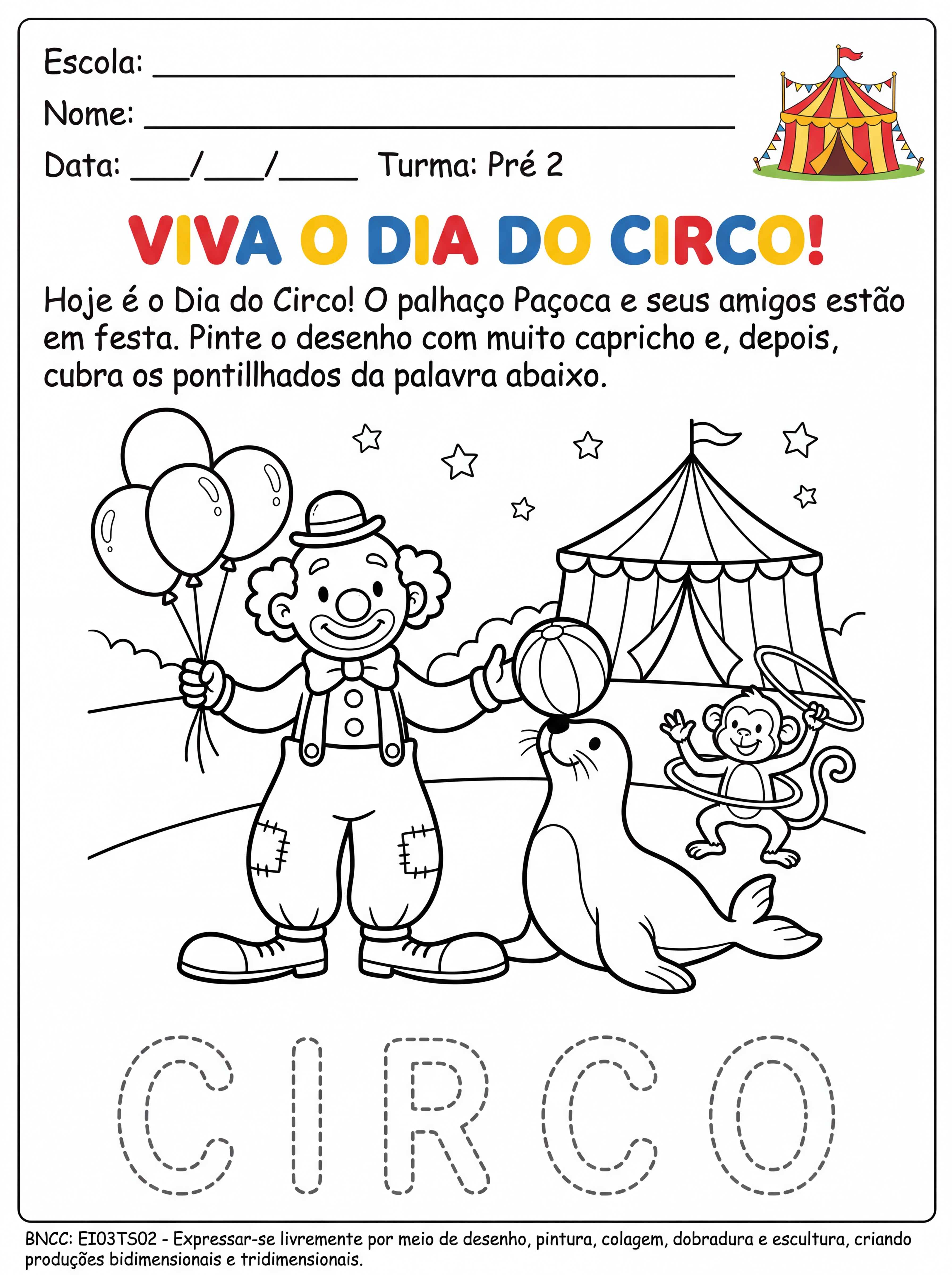 Atividade: criar um de senho sobre o dia do circo para colorir pre 2