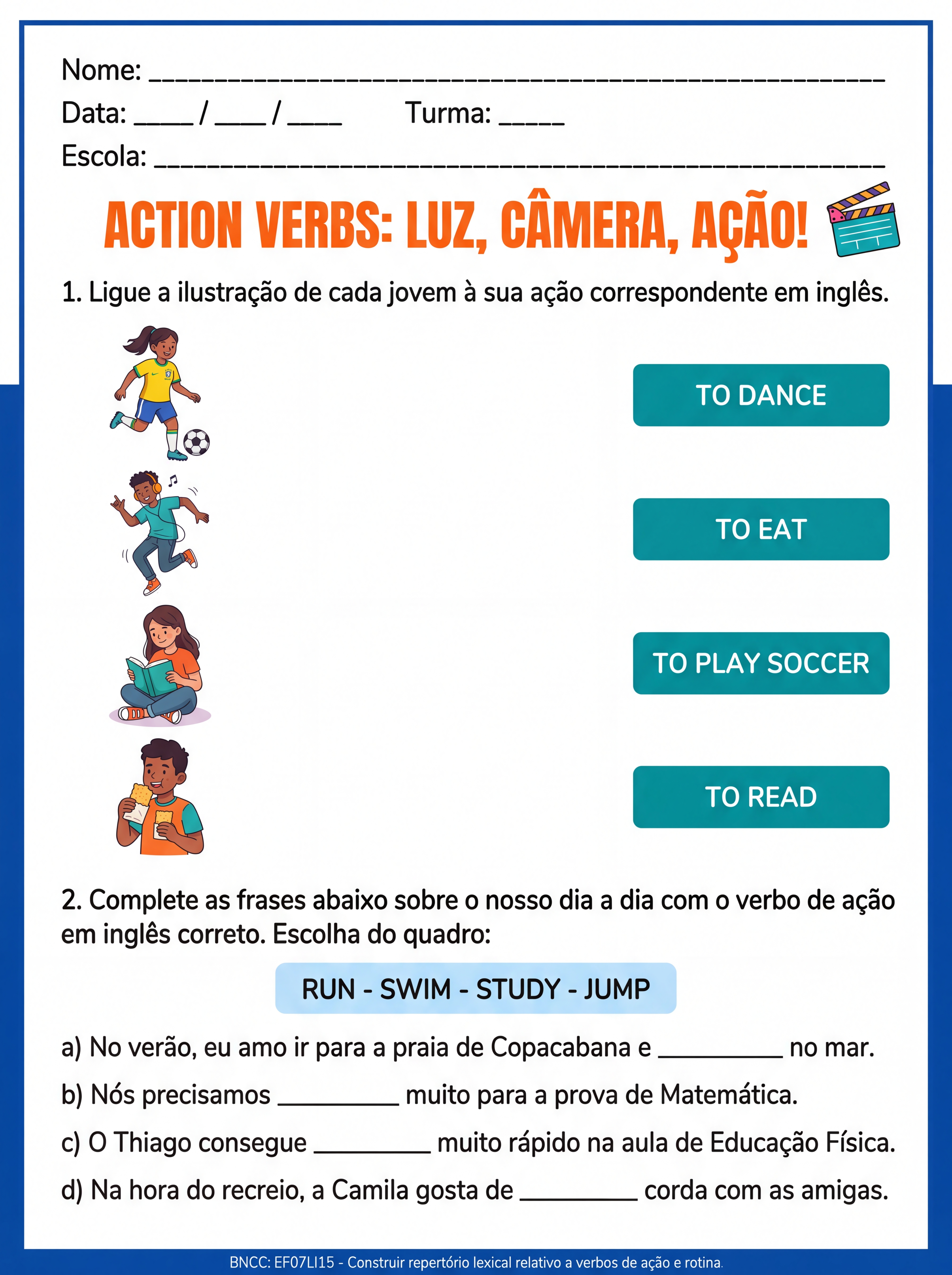 Atividade: Atividades sobre verbos de acao em ingles 7 ano