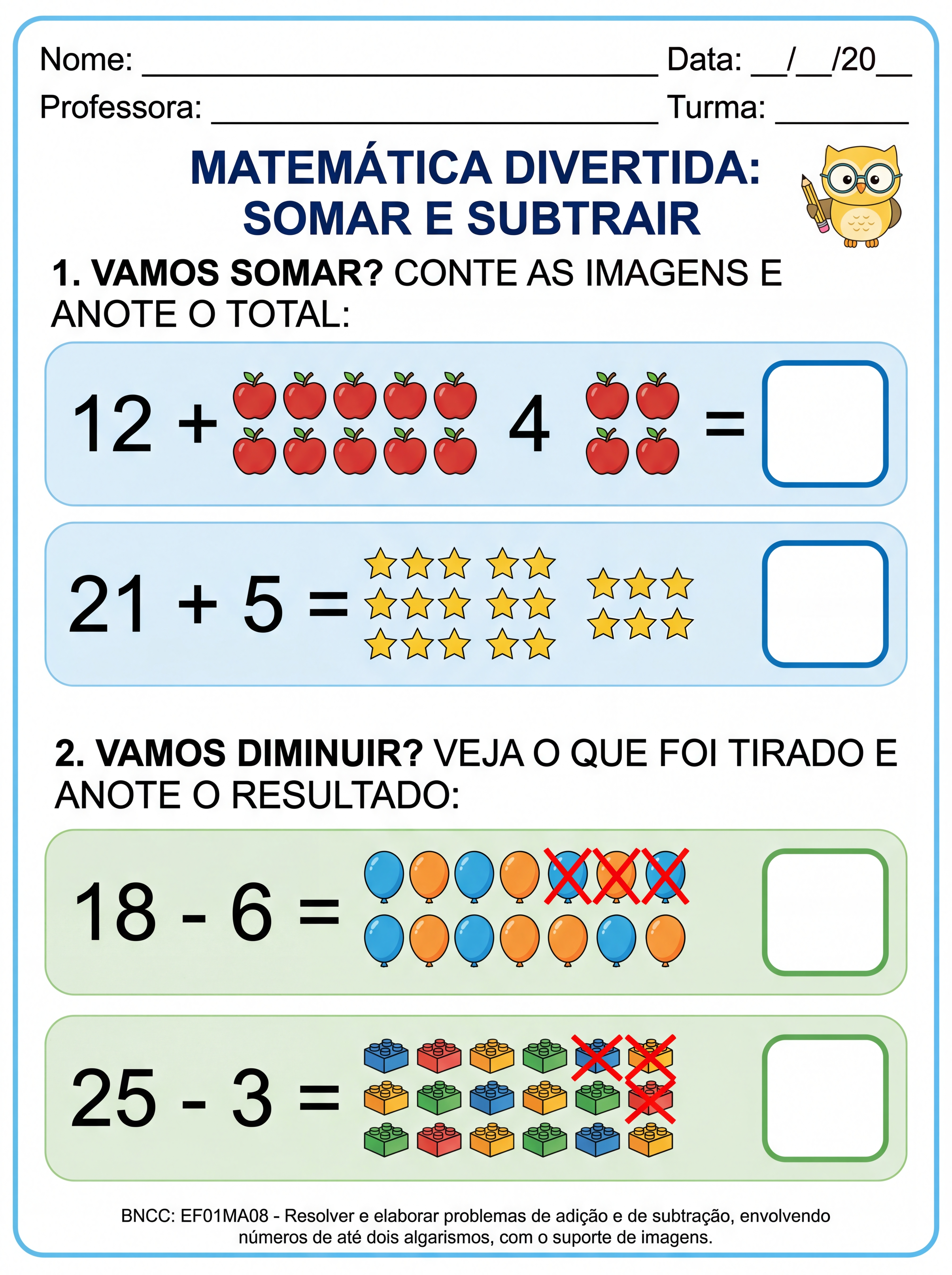 Atividade: elabore uma atividade para aluno tea com adição e subtração sem reagrupamento com numerais até 30
