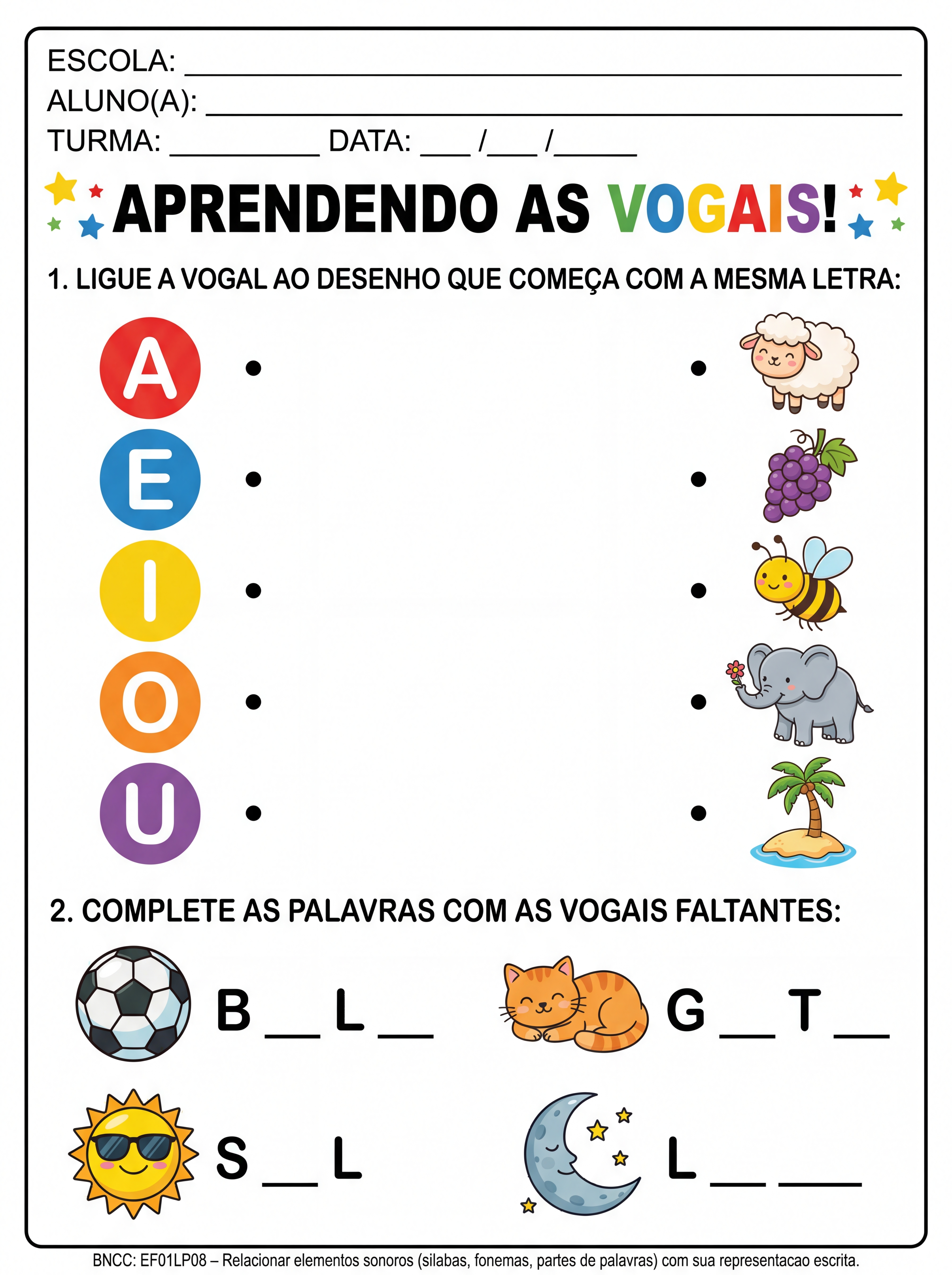 Atividade: Atividade de alfabetização com as vogais