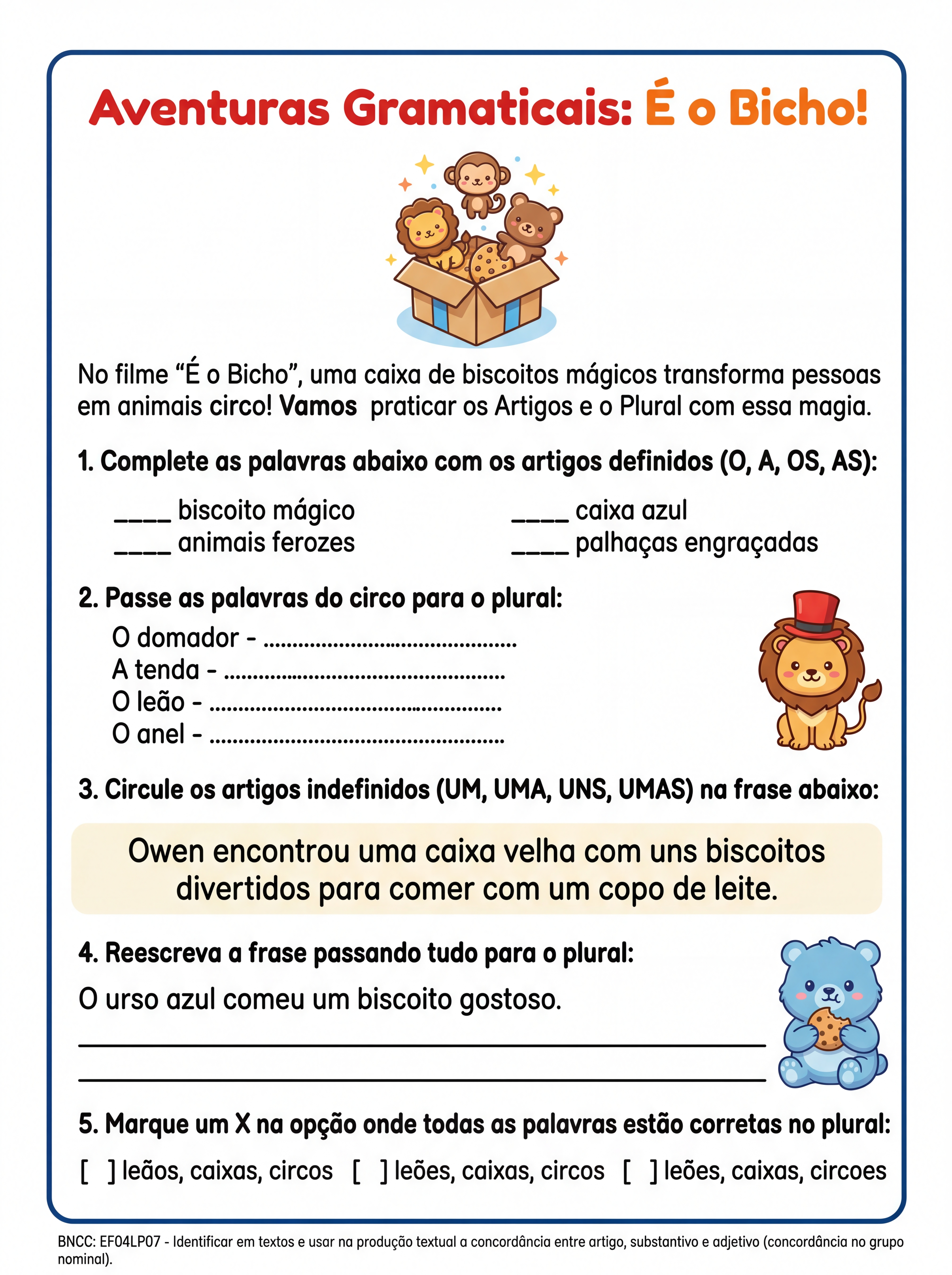 Atividade: 4° ano português filme é o bicho disponível na Netflix plural e artigo, 5 questões