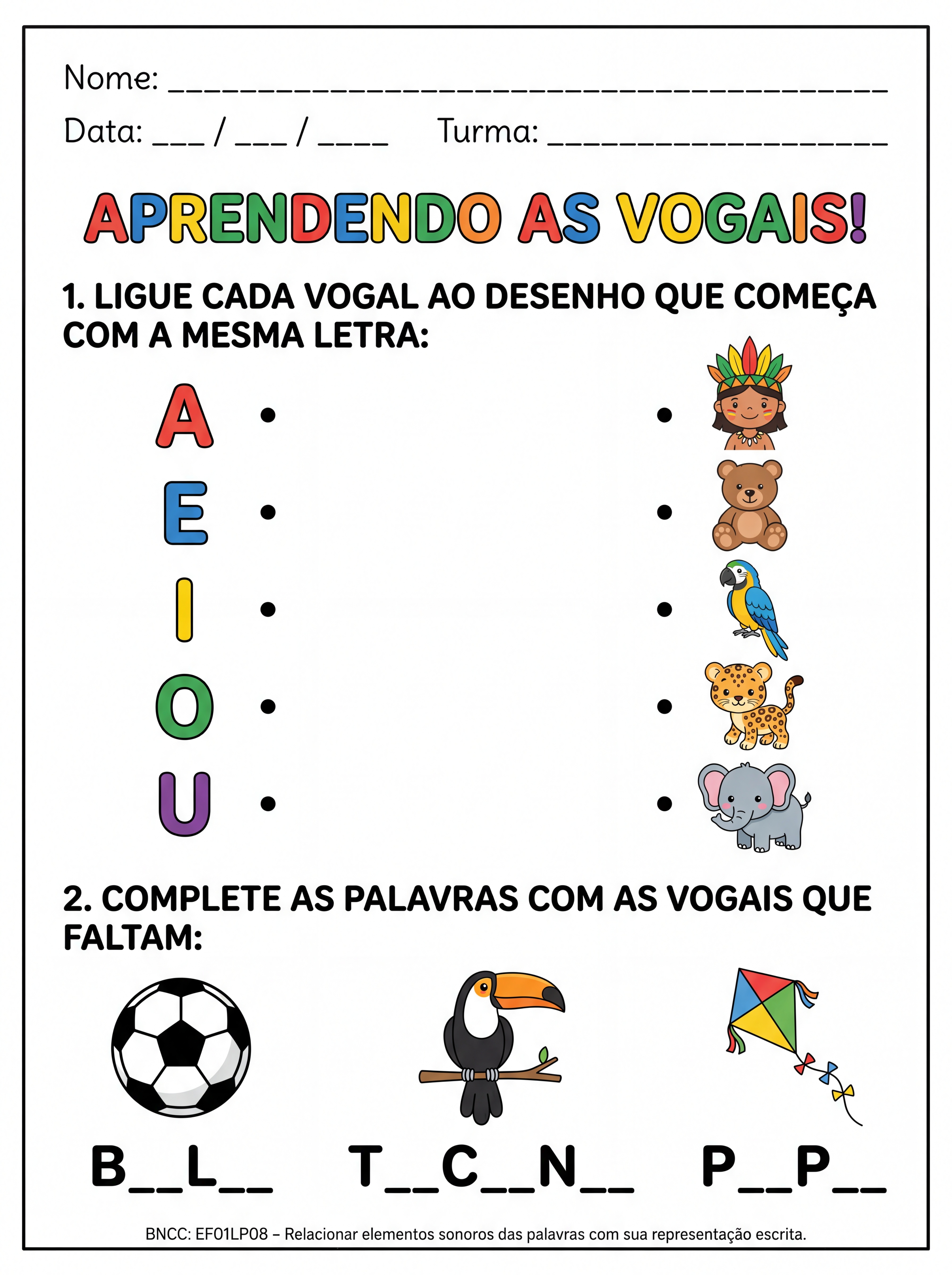 Atividade: Atividade de alfabetização com as vogais