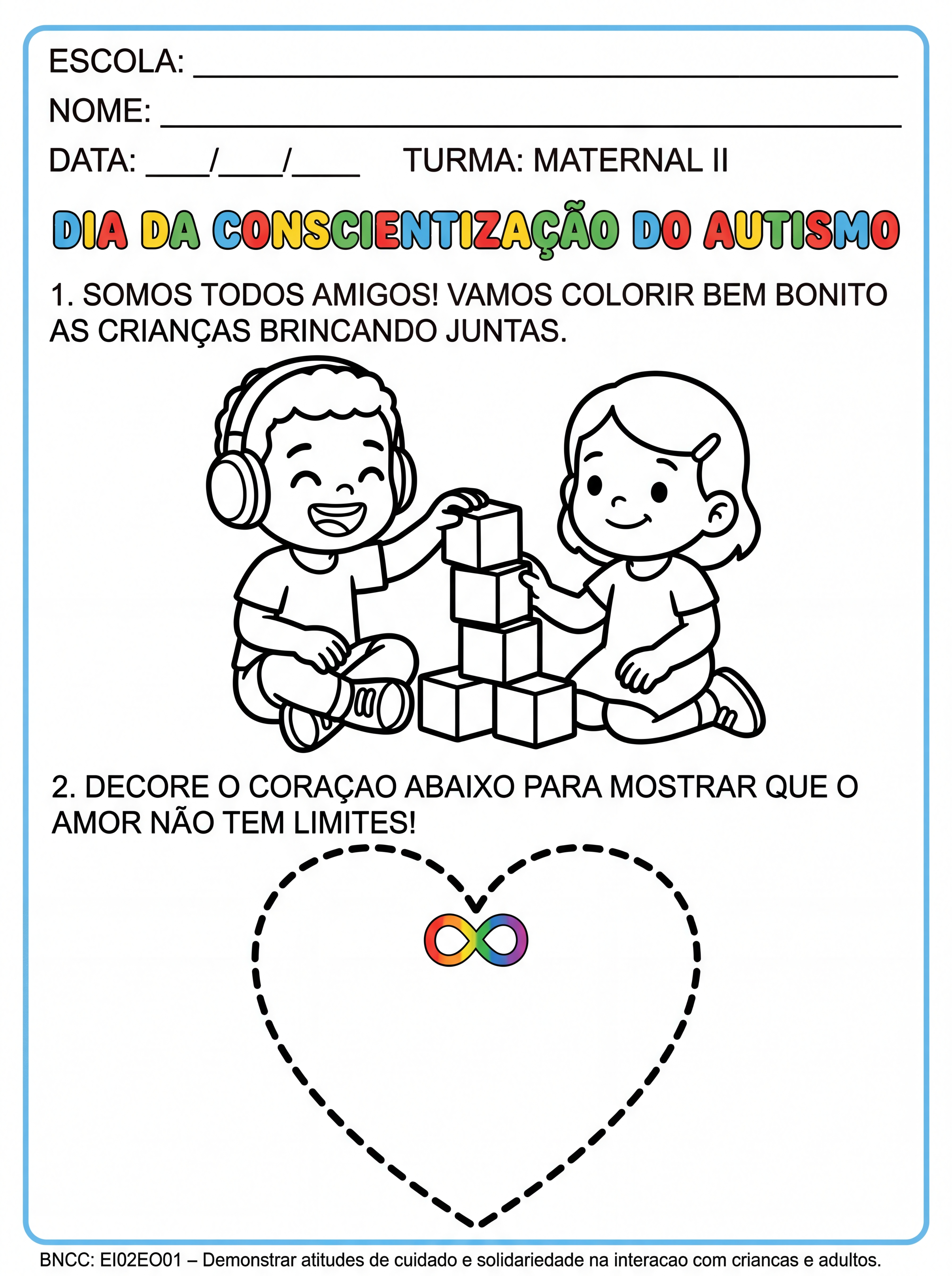 Atividade: Atividade sobre conscientização do autismo para maternal ll educação infantil