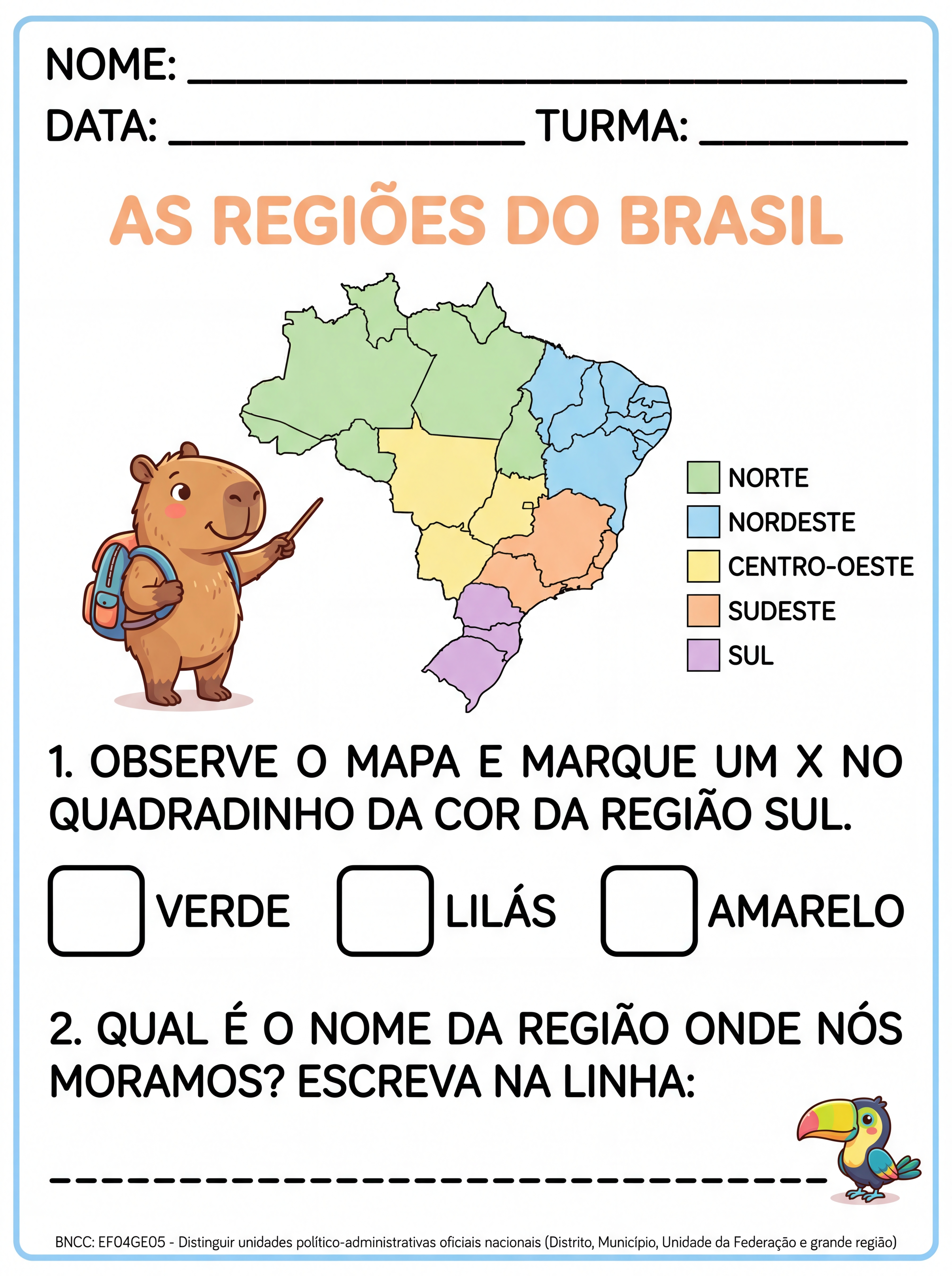 Atividade: ATIVIDADE TEA 5 ANO: REGIÕES DO BRASIL
