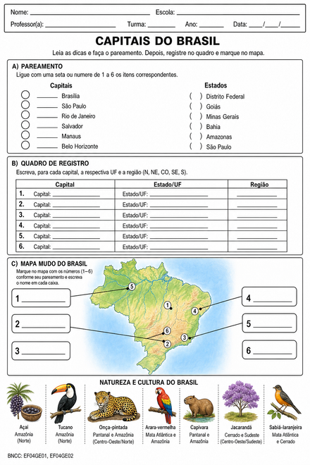 Mapa das Capitais do Brasil: pareamento e registro