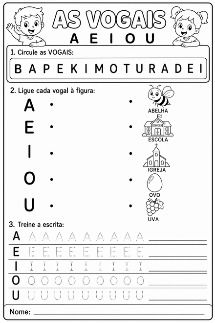 As Vogais — Circule, Ligue e Escreva