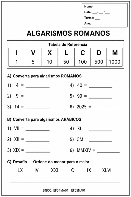 Algarismos Romanos — Leitura e Conversão