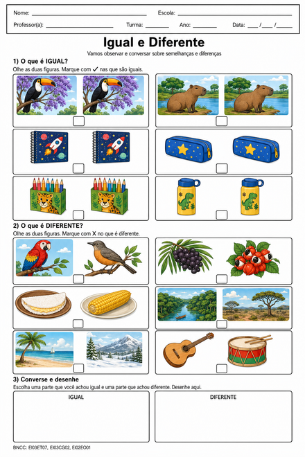 Igual e Diferente: brincando com figuras do dia a…