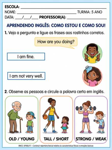 Inglês 5º ano Como estou e como sou