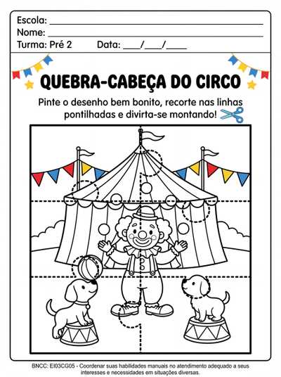 criar um quebra cabeça tema circo para pre 2 em preto e branco