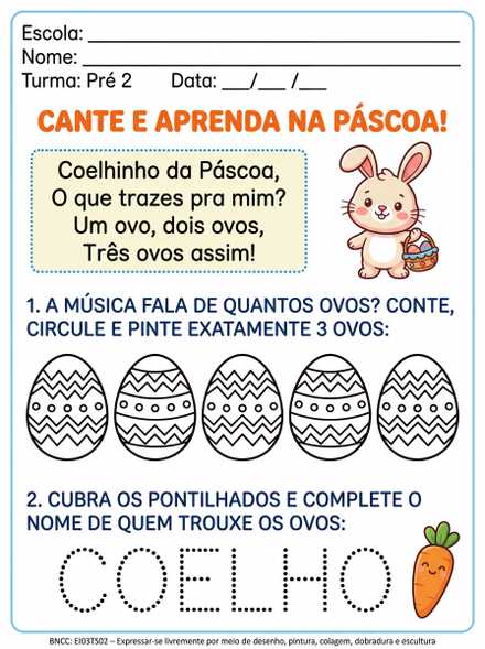 Atividade de Páscoa com música e contagem de ovos