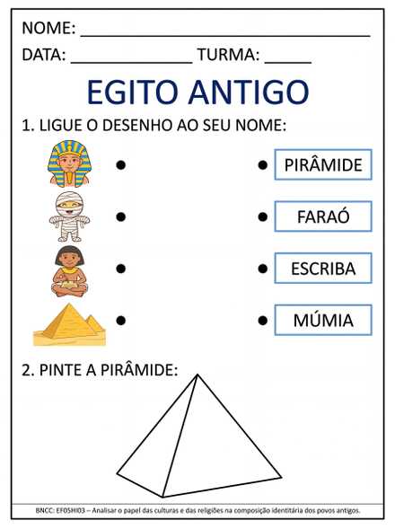 Atividade Egito Antigo para 5º ano com ligação e…