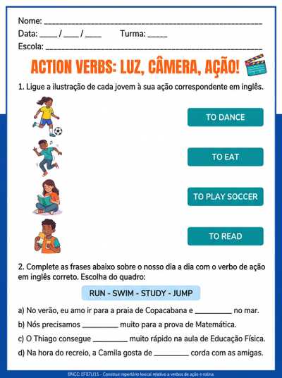 Atividades sobre verbos de acao em ingles 7 ano