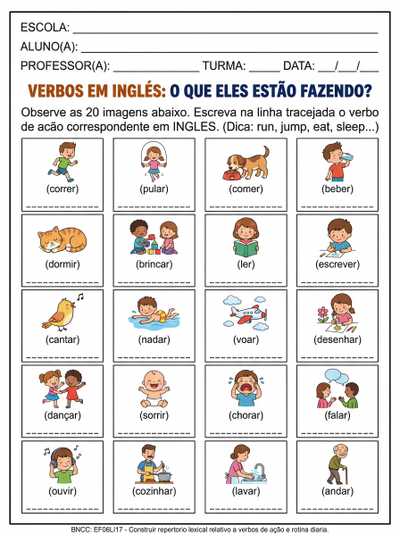 Atividades para colocar o verbo em ungles ,20 imagens