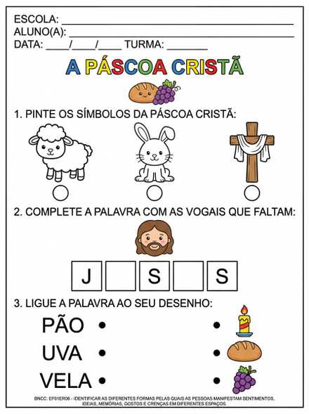 Atividades da Páscoa Cristã 1º ano letra bastão