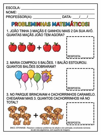 PROBLEMINHAS MATEMÁTICOS PARA 1º ANO