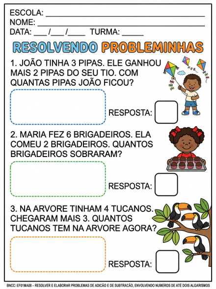 Probleminhas de adição e subtração 1º ano
