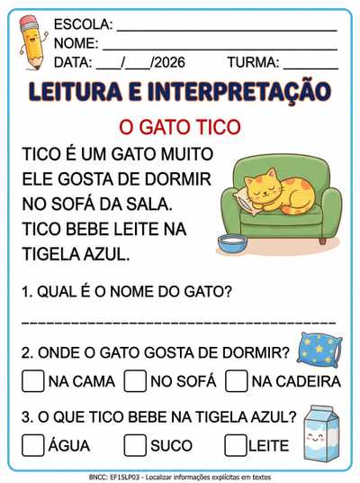 TEXTO COM INTERPRETAÇÃO PARA 1º ANO