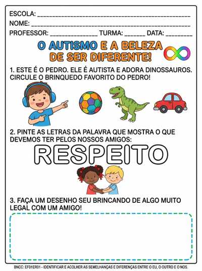 ATIVIDADES  SOBRE AUTISMO PARA 1º ANO COM LETRA BASTÃO