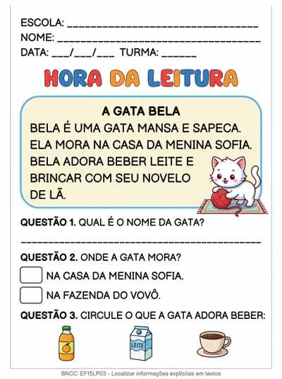 TEXTO COM INTERPRETAÇÃO PARA ALFABETIZAÇÃO