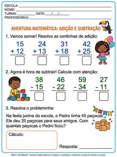 ATIVIDADES DE CONTINHAS DE ADIÇÃO E SUBTRAÇÃO PARA SEGUNDO  ANO