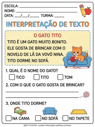 INTERPRETAÇÃO DE TEXTO PARA 1º ANO