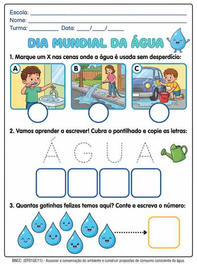 ATIVIDADES SOBRE O DIA DA ÁGUA PRIMEIRO ANO