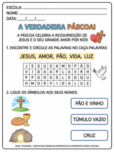 ATIVIDADES PÁSCOA CRISTÃ PARA 2º ANO COM LETRA BASTÃO