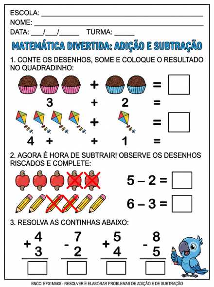 Atividade de matemática adição e subtração 1º ano