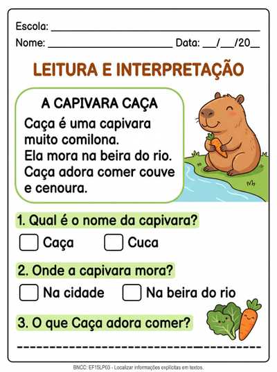 TEXTO COM INTERPRETAÇÃO PARA ALFABETIZAÇÃO