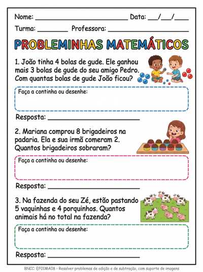 PROBLEMINHAS MATEMÁTICOS PARA ALFABETIZAÇÃO