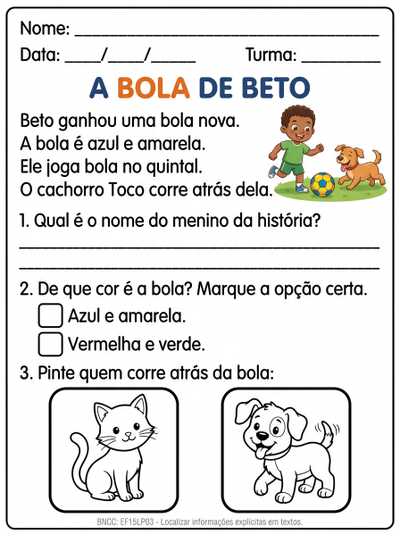 INTERPRETAÇÃO DE TEXTO PARA 1º ANO