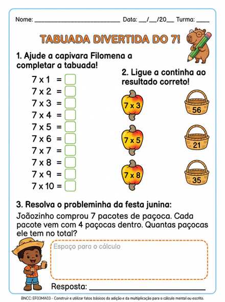 Atividade Tabuada Divertida do 7