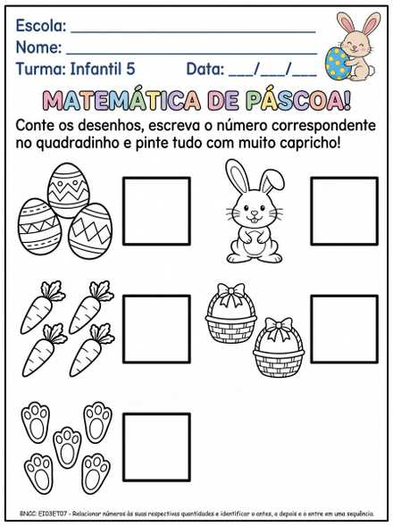 Matemática de Páscoa Infantil 5 Contar e Numerar…
