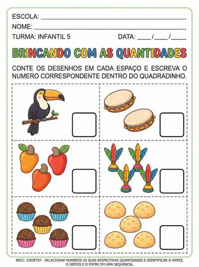 atividade de matemática sobre registro de quantidade do número 1 ao 6 para o infantil 5