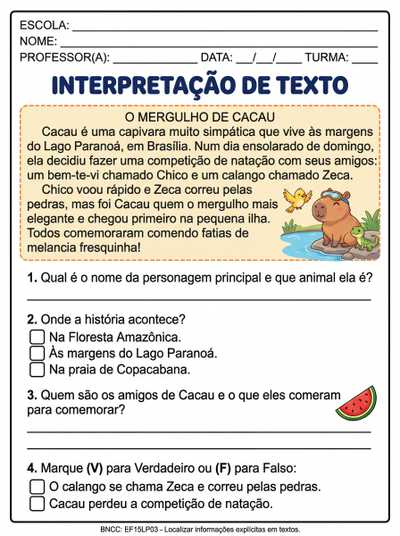 Interpretação de texto para 4º ano