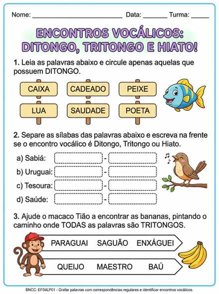 Encontros vocálicos ditongo tritongo e hiato