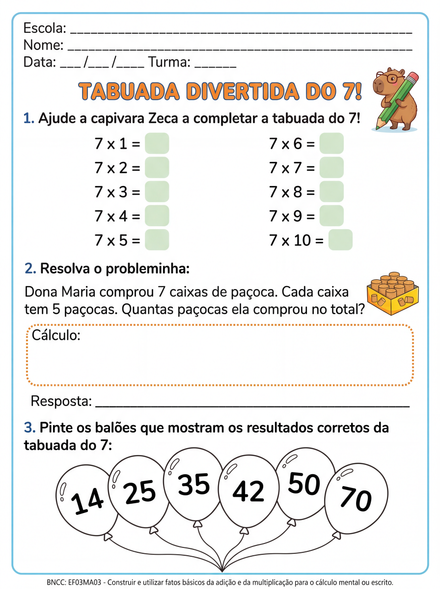 Tabuada divertida do 7