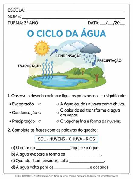 Folha de atividade ciclo da água 3º ano