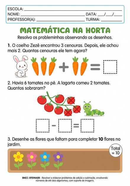 Matemática na Horta com adição e subtração