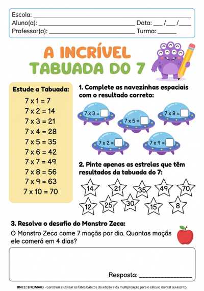 Tabuada divertida do 7