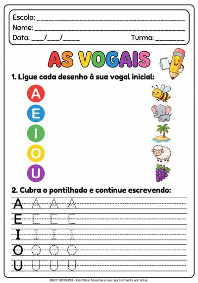 Atividade de alfabetização com as vogais