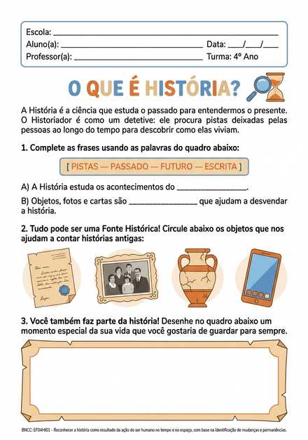Atividade O que é História 4º ano