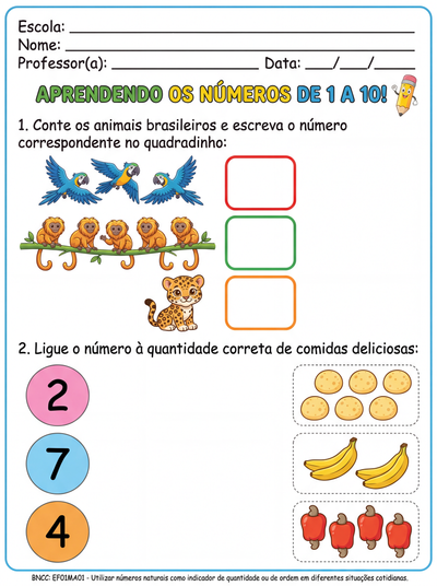 aprendendo os numeros de 1 a 10