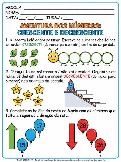 mais uns atividades ordem crescente e decrescente