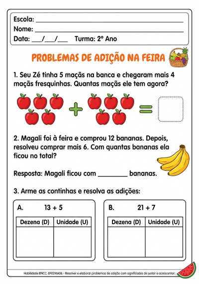 atividades matematica para 2º ano EF com problemas de adição