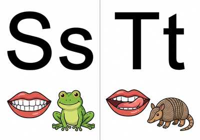 Faça o alfabeto fônico com a boquinha que representa o som.
Letra em bastão maiúsculo e minúsculo.
2 letra por folha separada em 2 colunas , que caiba em toda a folha para impressão
Tire o cabeçalho, as letras pontilhados, o título.
Faça apenas as letras Ss, Tt com o desenho, na folha em formato paisagem
Pinte as vogais em vermelho e as consoantes em preto
Quero que faça assim com todas as letras do alfabeto
Faça a letra maior do que o desenho e mantenha o formato
