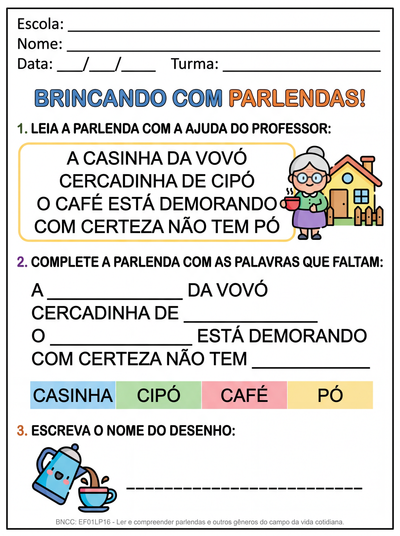 elabore atividades de leitura e escrita para criança com dificuldades de aprendizagem envolvendo pequenos textos de memoria
