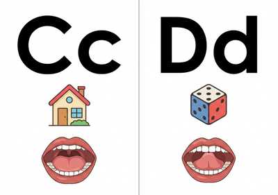 Faça o alfabeto fônico com a boquinha que representa o som.
Letra em bastão maiúsculo e minúsculo.
2 letra por folha separada em 2 colunas , que caiba em toda a folha para impressão  
Tire o cabeçalho, as letras pontilhadas, o título.
Faça apenas as letras Cc, Dd com o desenho, na folha em formato paisagem 
Pinte as vogais em vermelho e as consoantes em preto 
Faça a letra maior do que o desenho
Faça o outro formato de boca 