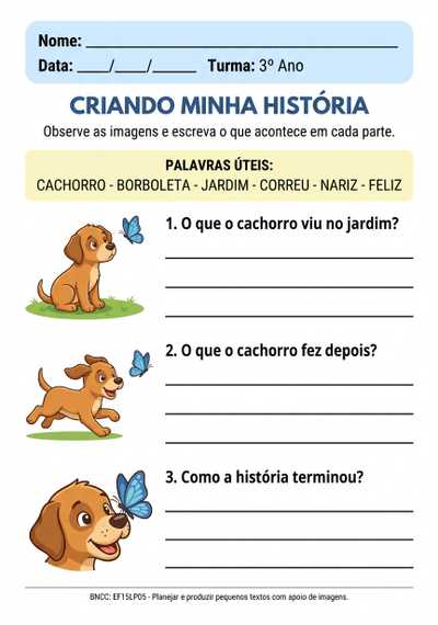 atividade produção textual  
 3 ano para alunos com dislexia